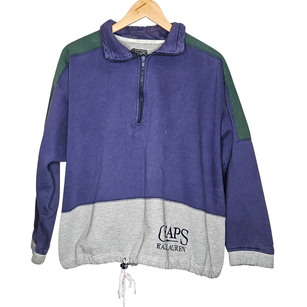 Vintage Chaps Ralph Lauren 1/4 Zip Sweatshirt Colorblock Spellout Y2K Size M